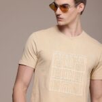 French Connection Printed Men Round Neck Beige T-Shirt