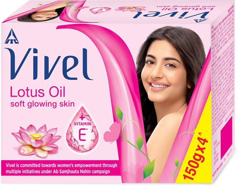 Vivel Lotus Oil Grade 1 Soap Bathing Bar, For Soft Glowing Skin With Vitamin E(4 X 150 G)