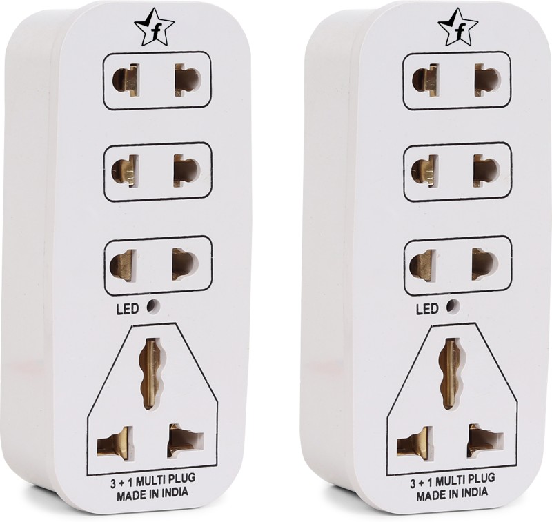 Flipkart Smartbuy 3 + 1 Multiplug With Led Indicator, 4 Universal Sockets (Pack Of 2) 4  Socket Extension Boards(Beige, 0 M)