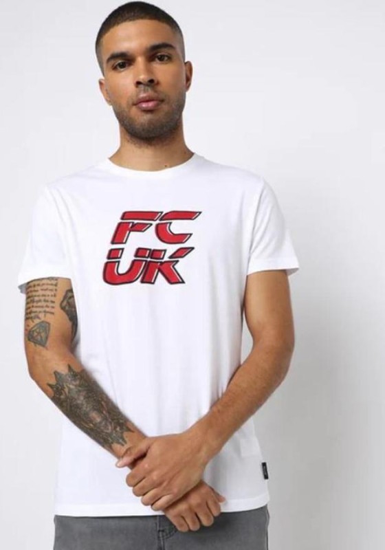 French Connection Typography Men Round Neck White T-Shirt