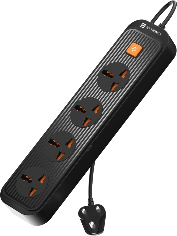 Portronics Power Plate 12 Multi Plug 1500W 4  Socket Extension Boards(Black, 2 M)