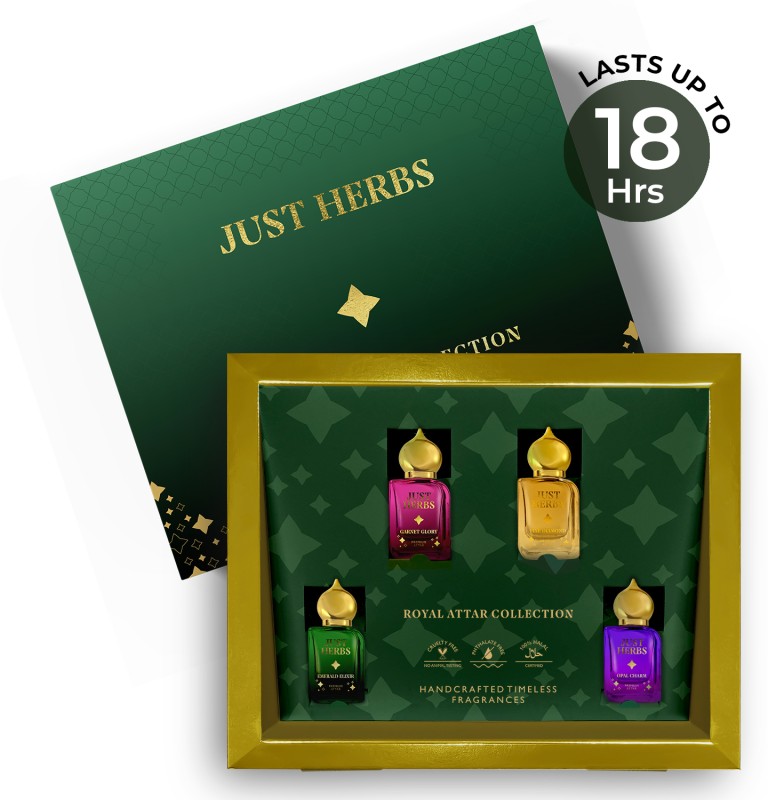 Just Herbs Handcrafted Royal Collection Non Alcoholic Long Lasting Fragrance Set Of 4 Floral Attar(Spicy)