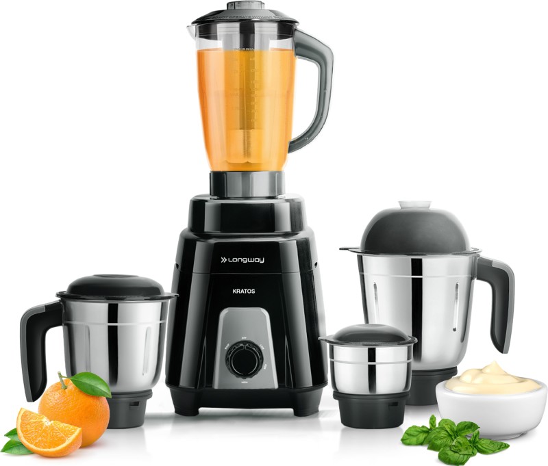 Longway Kratos 1000 W Juicer Mixer Grinder(Kratos | 4 Jars | Black)