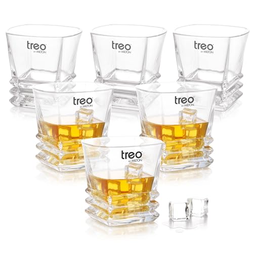 Treo By Milton Quadra On The Rocks Tumbler, 290 Ml Crystal Clear Whiskey Glasses Set Of 6, Drinking Glass Tumblers For Water, Juice, Bourbon, Wine & Cocktail Perfect For Home Parties Restaurants