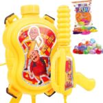 Graphene Motu Patlu Holi Tank Pichkari Water Gun 500 Ml High Pressure Long Throw Water Spray Pistol With 1 Pkt Fruit Gulal 100 Water Balloons Backpack Holding For Kid (Isi Approved)