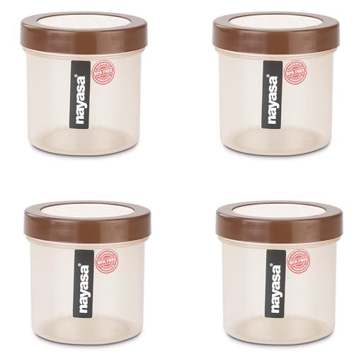 Nayasa Retro (89) 250 Ml Bpa Free Food Grade Airtight Kitchen Storage Container With Lid – Set Of 4 | Brown