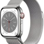 Apple Watch Series 8 Gps + Cellular With Ecg App, Temperature Sensor, Crash Detection(Silver Milanese Strap, Regular)