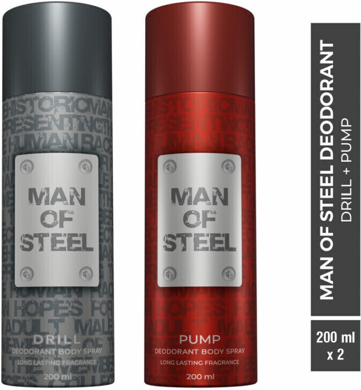 Denver Combo Of Man Of Steel Drill + Pump Long Lasting Deodorant Spray – For Men(400 Ml, Pack Of 2)