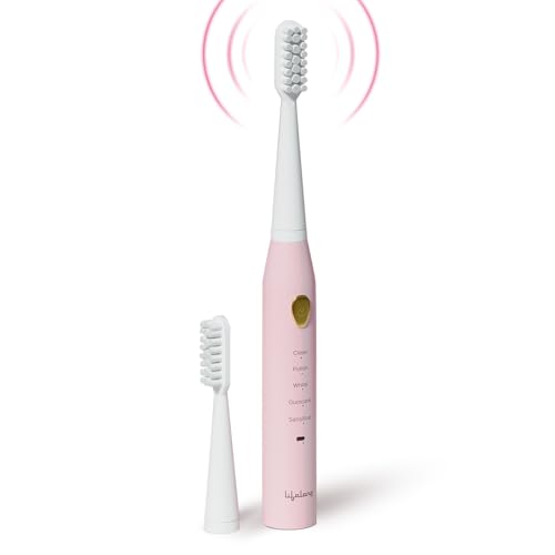 Lifelong Rechargeable Toothbrush For Adults – Smart Brush With 5 Cleaning Modes & Smart Auto Shut-Off – Waterproof Electronic Toothbrush – 2 Electric Heads, 500Mah Long-Lasting Battery (Pink, Lldc135)