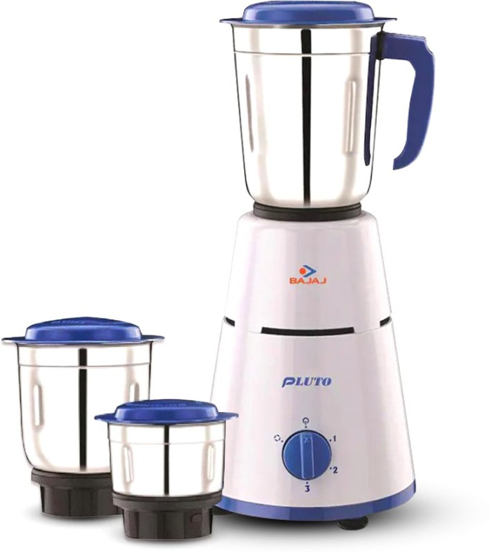 Bajaj 3 Jar 500 W Mixer Grinder(Pluto | 3 Jars | White, Blue)