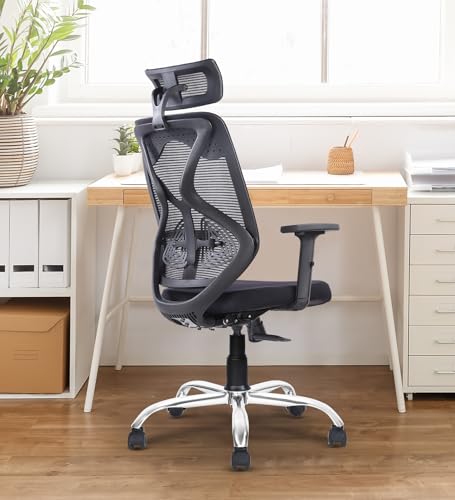 Vergo Transform Classic Ergonomic High Back Mesh Office Chair | Lumbar Support, Adjustable 1D Armrests, Single Lock Mechanism, Metal Base | Home Office Desk Chair, 3 Years Warranty (Black)