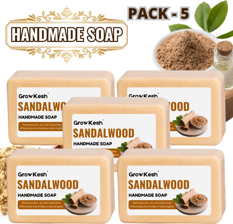 Growkesh Skin-Soothing Sandalwood Soap | Moisturizing Soap For Daily Use | Soap(5 X 100 G)