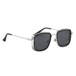 Elegante Men Square Sunglasses Silver, Black Frame, Black Lens (Medium)