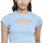 People Casual Solid Women Blue Top