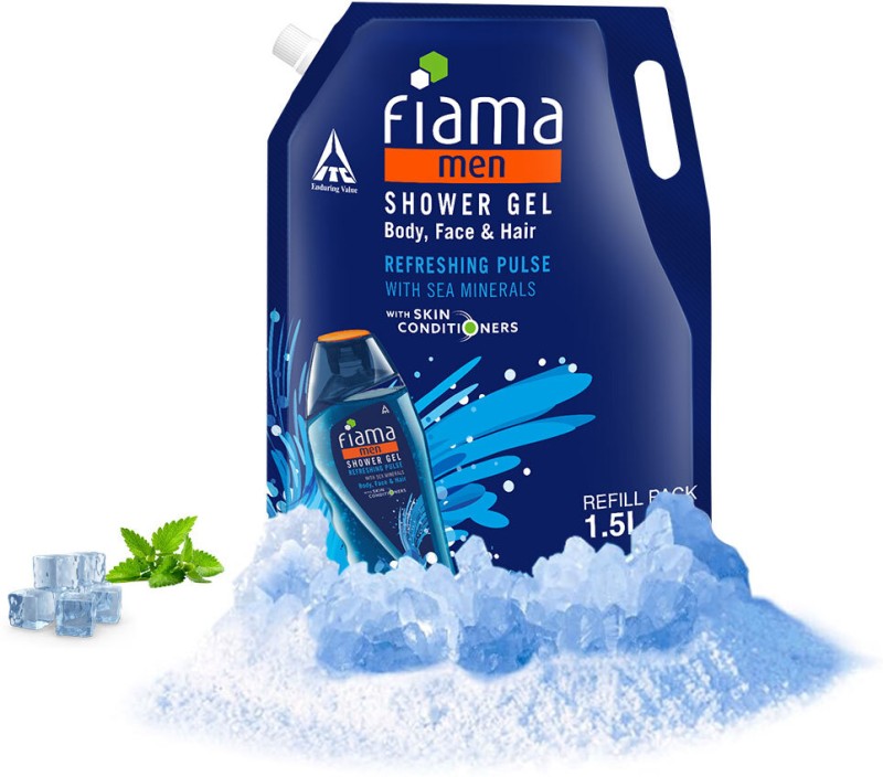 Fiama Men Body Wash Shower Gel Refreshing Pulse Value Pouch, For Moisturized Skin(1.5 L)