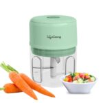 Lifelong Usb Rechargeable Wireless Electric Chopper For Kitchen 30 Watts With Stainless Steel Blades For Onion, Garlic, Vegetables, Nuts – 250 Ml (Green)