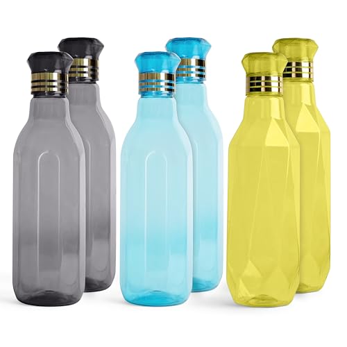 Homewiz Kitchen Unbreakable Plastic Water Bottle I Leak Proof I Bpa Free Food Grade Fridge Water Bottle I Ideal For Gym, Office, Home, Travel, College, Easy To Clean, 1 Litre Each, Set Of 6, Assorted