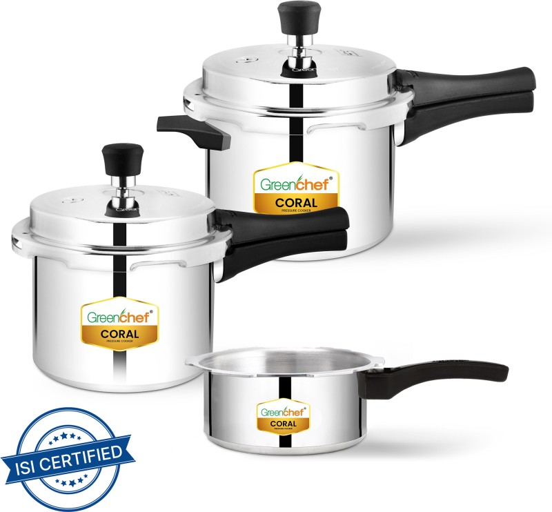 Greenchef Coral Combo 5 L, 3 L, 2 L Outer Lid Pressure Cooker(Aluminium)