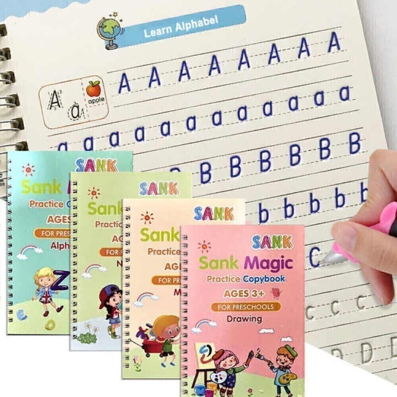 Magic Practice Book, Magic Book For Kids, Calligraphy Books For Kids, Practice Copybook For Kids English Reusable Magical Copybook Kids Tracing Book, Multicolor  – Magic Calligraphy Books For Kids (Book + 5 Refills + Pen + Grip) Self Deleting Reusable Number Tracing Alphabets Writing For Kids Age 3+