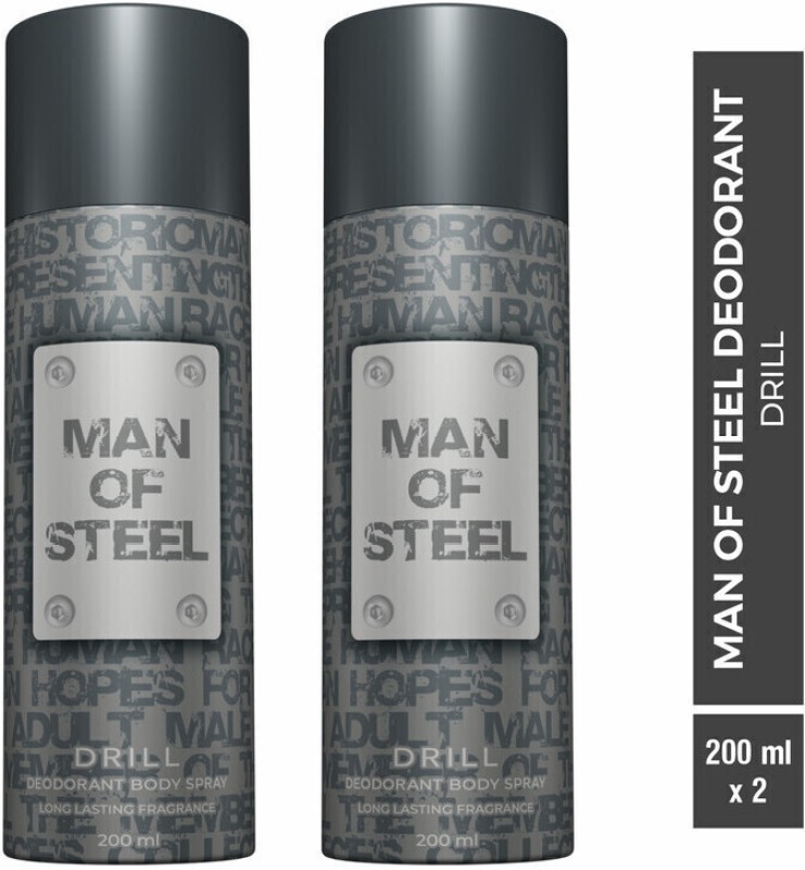 Denver Combo Of Man Of Steel Drill Long Lasting Deodorant Spray  –  For Men(400 Ml, Pack Of 2)