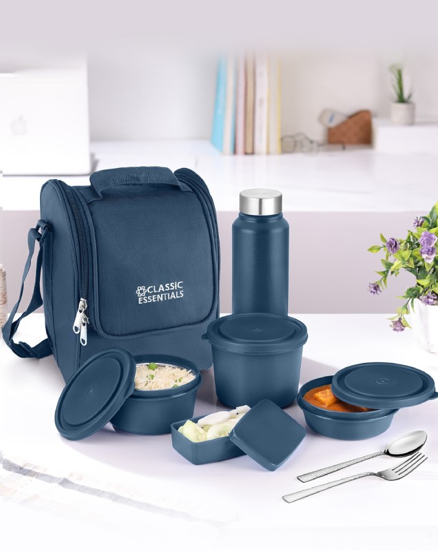 Classic Essentials Supreme Microwave Safe Set Of 5 With Bottle|Bag & Cutlery 4 Containers Lunch Box(1250 Ml, Thermoware)