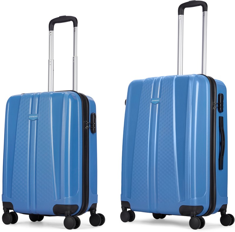 Aristocrat Invictus 2P Set (Cabin+Medium) – Trolley Bag Ocean Blue Cabin & Check-In Set 8 Wheels – 26 Inch