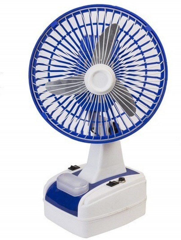 Globex Mini Ac/Dc Rechargeable Battery Operated 200 Mm 3 Blade Table Fan (Blue-White) 400 Mm 3 Blade Table Fan(Ultra High Speed | Blue | Pack Of 1)