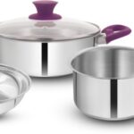 Greenchef Steeliq Soft Touch Induction Bottom Cookware Set(Stainless Steel, 4 – Piece)