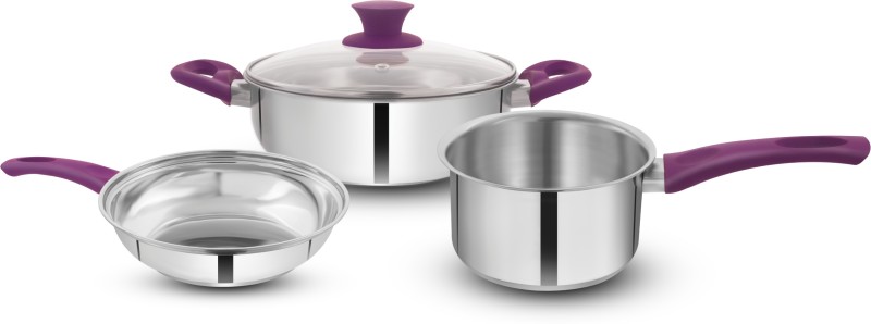 Greenchef Steeliq Soft Touch Induction Bottom Cookware Set(Stainless Steel, 4 – Piece)