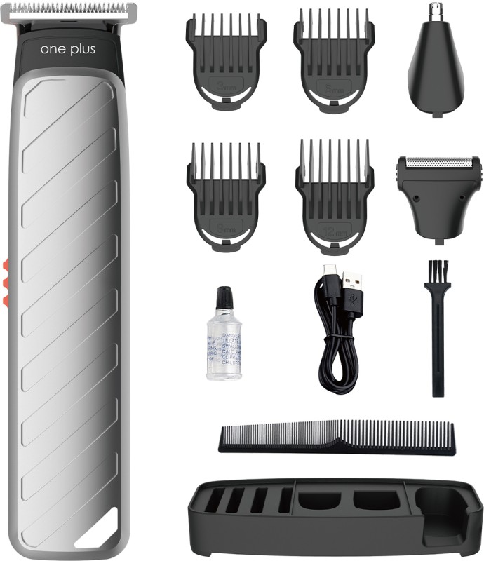 One Plus Op 511 Cordless Professional 8 In 1 Grooming Kit Washable Trimmer 120 Min  Runtime 4 Length Settings(Silver)