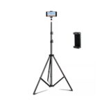 Elfora 7 Feet Lightweight Tripod Stand With Mobile Phone Holder | Landscape Mode Only | Portable And Sturdy For Stable Photos & Videos | Compatible For Mobiles, Lights, Reflectors And Cameras(Black)