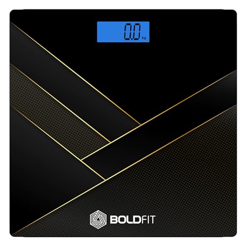 Boldfit Weight Machine For Body Weight Weighing Machine Digital Bathroom Scale For Human Body Weight Measurement Extra Thick Weighing Scale For Home With Large Lcd Display 36Months Warranty-Blackgold