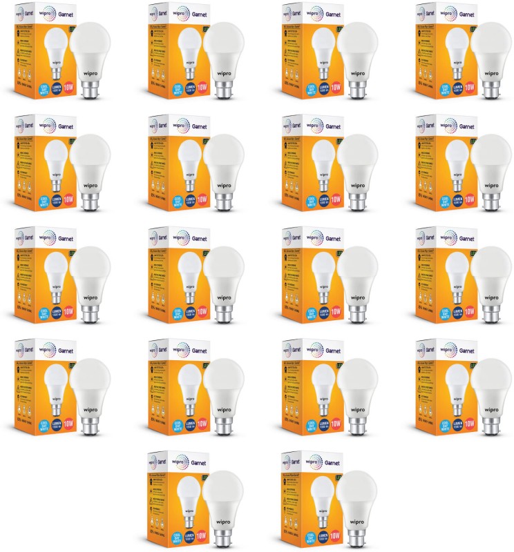 Wipro 10 W Standard B22 Basic Led Bulb(White, Pack Of 18)