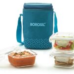 Borosil Teal Lunch Box With Bag, 3 Pc (320 Ml X 3 Square), Glass Office Tiifin 3 Containers Lunch Box(960 Ml)