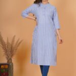 Rimeline Women Striped Straight Kurta(Blue)