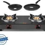 Greenchef Ebony Special Combo- Top + 250Mm Tawa + 240Mm Fry Pan Glass Manual Gas Stove(2 Burners)