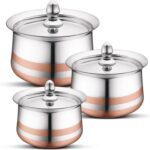 Classic Essentials Stainless Steel Copper Line 3-Piece Biryani Handi For Serving, Cookware Set(Stainless Steel, 3 – Piece)