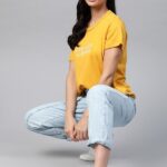 Roadster Typography Women Round Neck Yellow T-Shirt