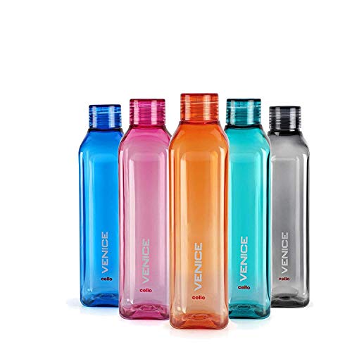 Cello Venice Plastic Water Bottle | Unbreakable And Hygienic | Perfect For Staying Hydrated At The School,College, Work, Gym And Outdoor Adventures Water Bottle | 1 Litre | Set Of 5, Assorted