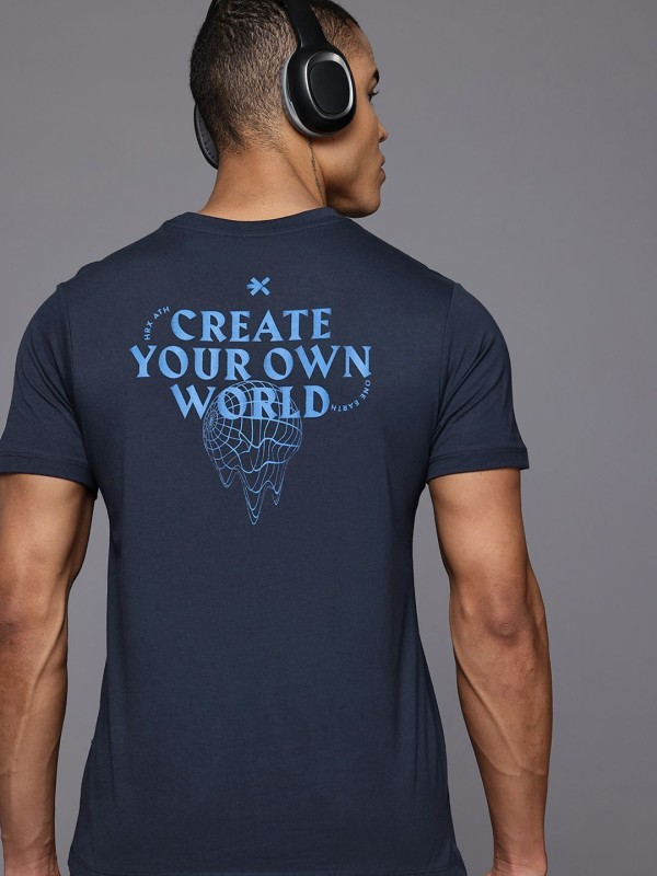 Hrx By Hrithik Roshan Printed Men Round Neck Blue T-Shirt