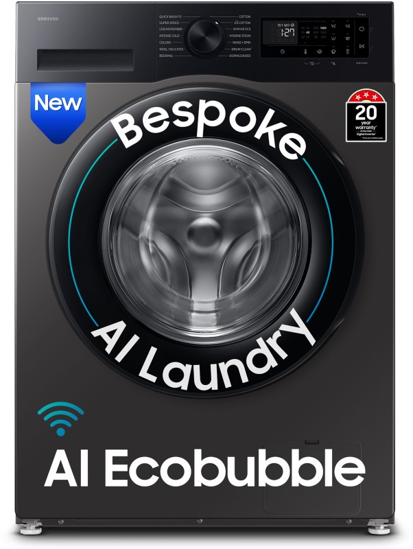 Samsung 9 Kg 5 Star, Ai Control, Super Speed, Wi-Fi, Hygiene Steam And Digital Inverter Fully Automatic Front Load Washing Machine With In-Built Heater Grey(Ww90Dg5U24Axtl)