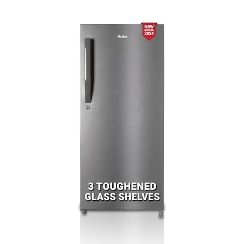 Haier 190 L, Direct Cool, Single Door, 4 Star Refrigerator With Toughned Glass Shelves, Large Vegetable Box (Dazzle Steel, Hed-204Ds-P)