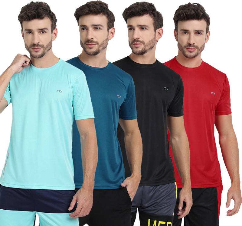 Ftx Solid Men Round Neck Light Blue, Red, Blue, Black T-Shirt