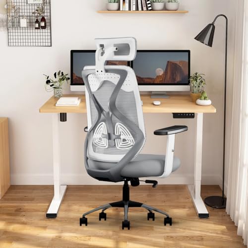 Cellbell C190 Berlin Office Chair, High Back Mesh Ergonomic Home Office Desk Chair (Grey – White)