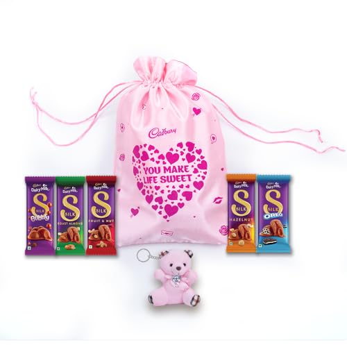 Cadbury Dairy Milk Silk Special Assorted Valentine’S Chocolates Potli Gift Pack With Teddy Keychain, 232 G