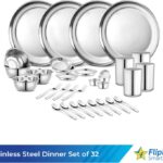 Flipkart Smartbuy Pack Of 32 Stainless Steel Kitchen For Home | Heavy Gauge Dinner Set(Silver)