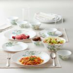 Larah By Borosil Pack Of 13 Opalware Fauna Dinner Set Dinner Set(White, Green, Microwave Safe)