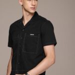 French Connection Men Solid Casual Black Shirt