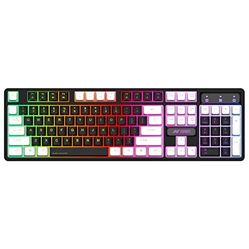 Ant Esports Mk1400 Pro Backlit Membrane Wired Gaming Keyboard With Mixed Colour Lighting, White & Black Keycaps, Double Injection Key Caps – Black