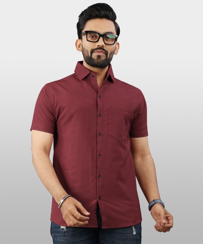Vebnor Men Self Design Casual Maroon Shirt
